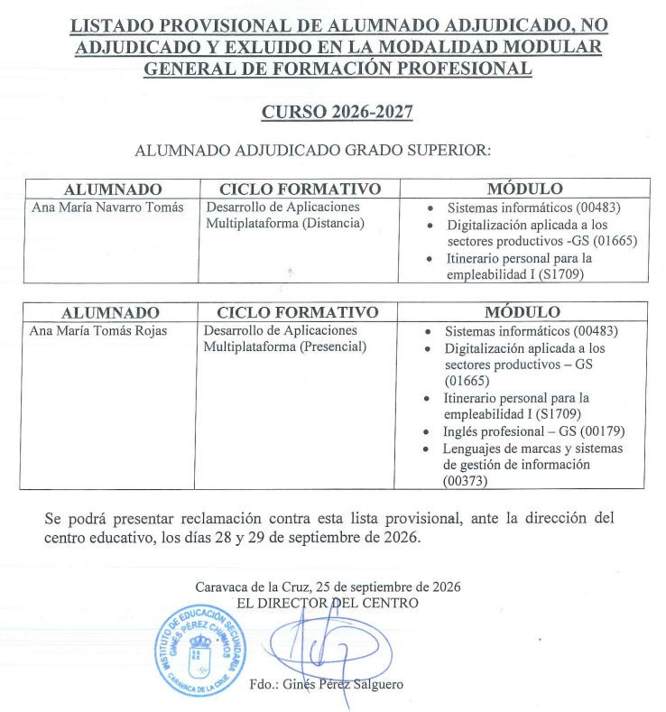 listado provisional modular